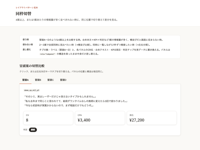 同枠切替のプレビュー